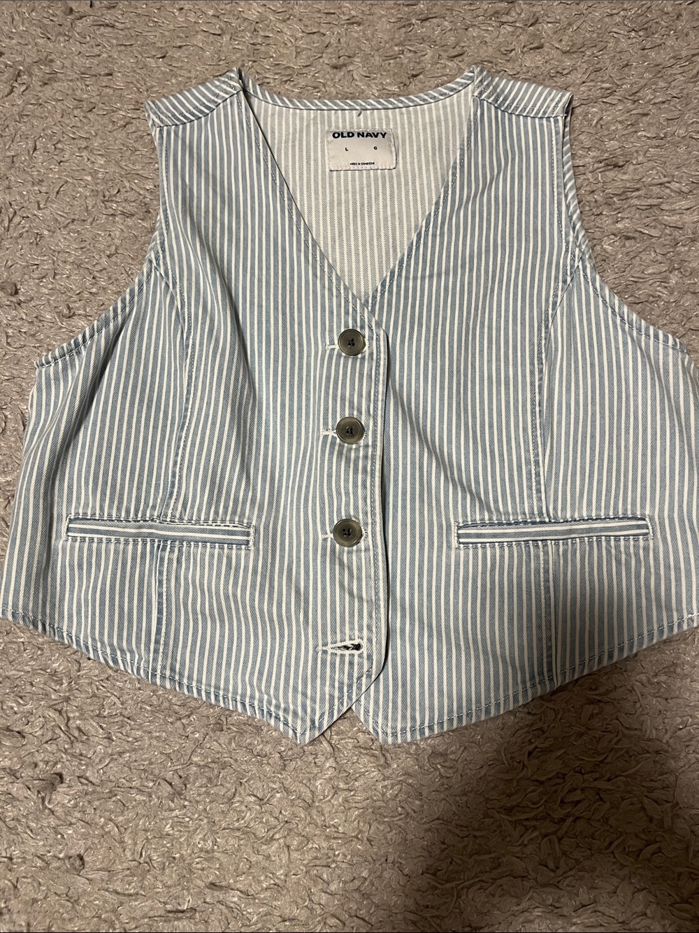 Old Navy Light Blue and White Striped Button Vest